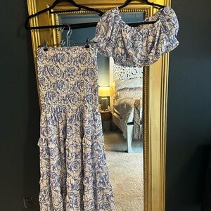 Santorini Blue and White Floral Off-Shoulder 2 piece set